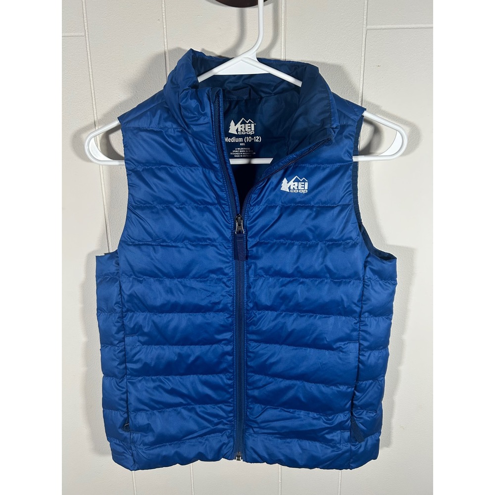 REI Co-op Kids 650 Down Vest Blue Puffer Full Zip Medium 10-12 177561
